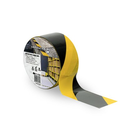 DEFENDER SAFETY HiViz Adhesive Floor Tape, Commercial Grade, 2x 75' Yellow and Black RFT-YBH-53
